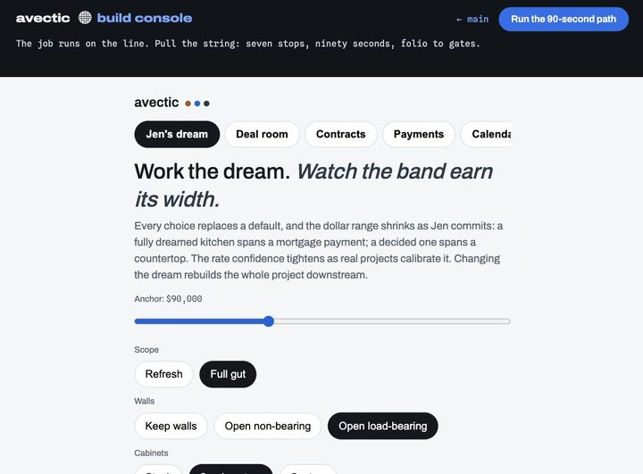 Build console: dream, deal room, contracts, payments, and calendar on one project